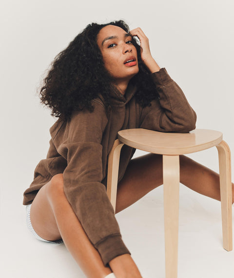 Solid Hooded Sweatshirt Brown