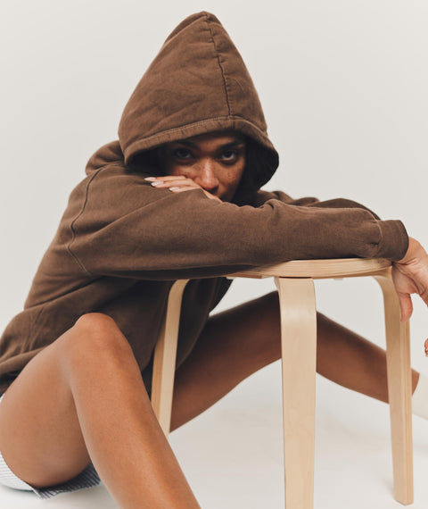Solid Hooded Sweatshirt Brown