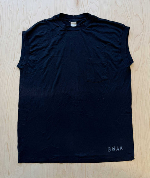 1980's OOAK Stencil Pocket Muscle Sleeveless T-shirt Black