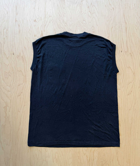 1980's OOAK Stencil Pocket Muscle Sleeveless T-shirt Black
