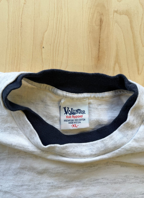 1990's Volunteer Striped Double Collar T-Shirt- Grey/Navy