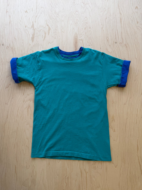 1990's Fruit Of The Loom Double Collar T-Shirt- Turquoise/Navy