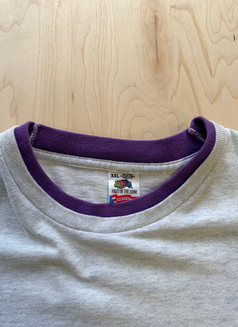 1990's Fruit Of The Loom Double Collar T-Shirt- Grey/Purple