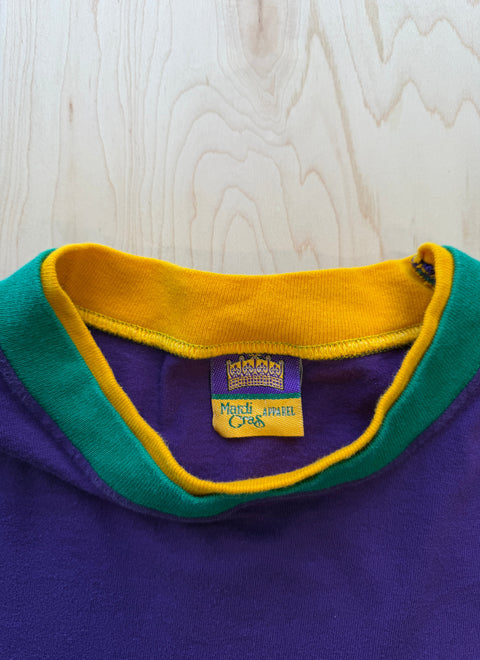 1990's Mardi Gras Double Collar T-Shirt- Purple/Yellow/Green