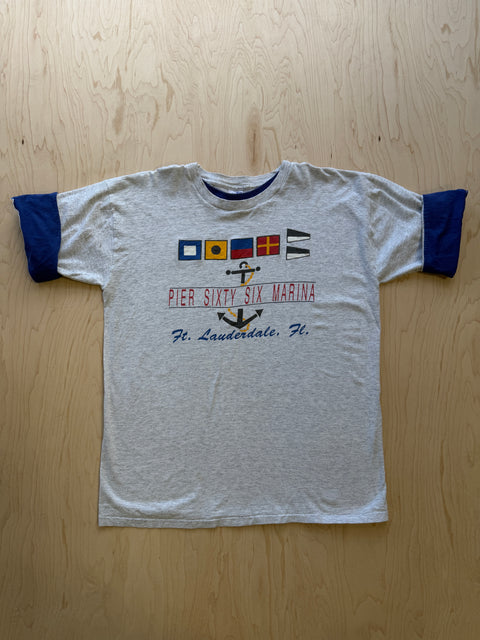 1990's Velva Sheet Ft. Lauderdale Double Collar T-Shirt- Grey/Navy
