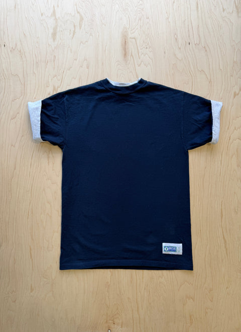 1990's Discus Double Collar T-Shirt- Navy/White