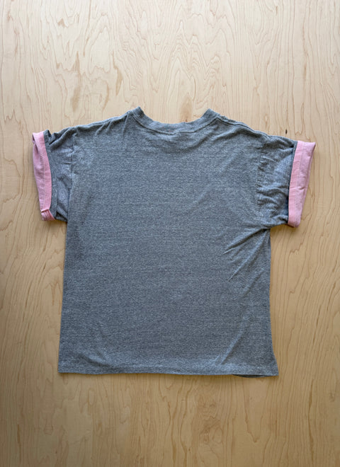 1990's Sunbelt Double Sleeve T-Shirt- Heather Grey/Pink