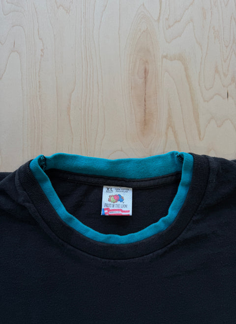 1990's Fruit Of The Loom Double Collar T-Shirt- Black/Blue