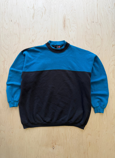 1990's Hanes Signature Double Collar Paneled Crewneck Sweatshirt- Blue/Black