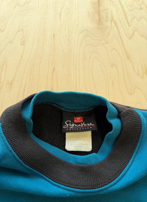 1990's Hanes Signature Double Collar Paneled Crewneck Sweatshirt- Blue/Black