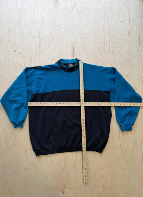 1990's Hanes Signature Double Collar Paneled Crewneck Sweatshirt- Blue/Black