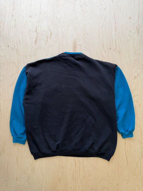 1990's Hanes Signature Double Collar Paneled Crewneck Sweatshirt- Blue/Black