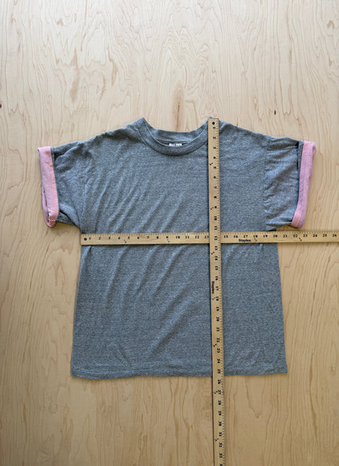 1990's Sunbelt Double Sleeve T-Shirt- Heather Grey/Pink