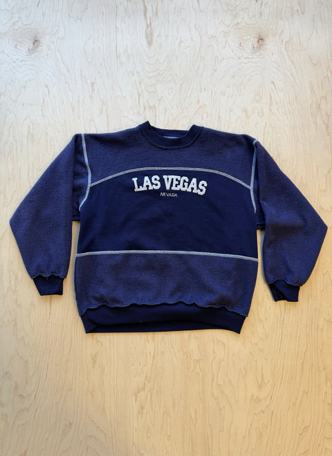 Las Vegas Flipped Panel Crewneck Sweatshirt- Navy