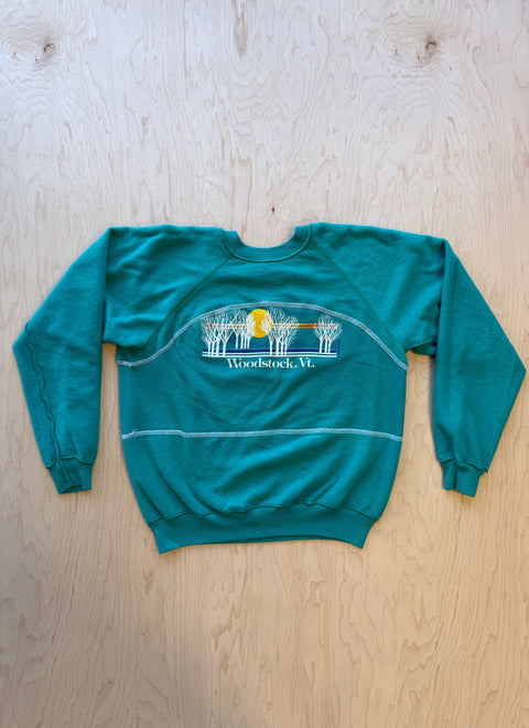Woodstock Flipped Panel Crewneck Sweatshirt- Turqoise