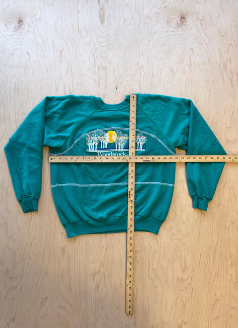 Woodstock Flipped Panel Crewneck Sweatshirt- Turqoise