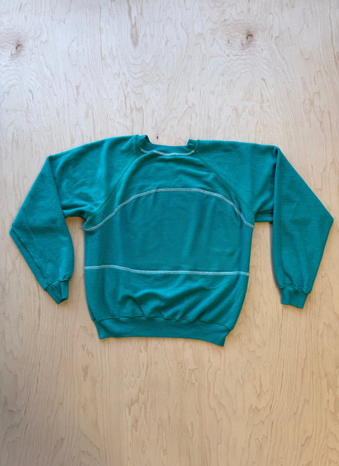 Woodstock Flipped Panel Crewneck Sweatshirt- Turqoise