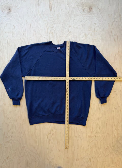 Solid Crewneck Sweatshirt with Visible Mending- Navy