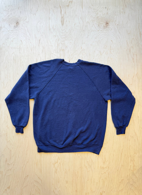 Solid Crewneck Sweatshirt with Visible Mending- Navy