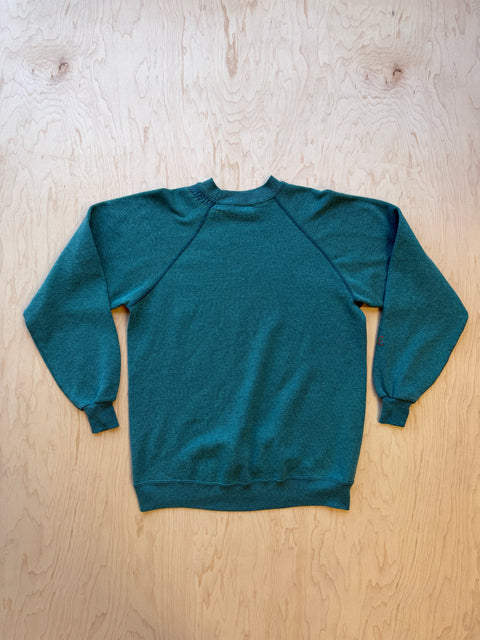 Solid Crewneck Sweatshirt with Visible Mending- Teal