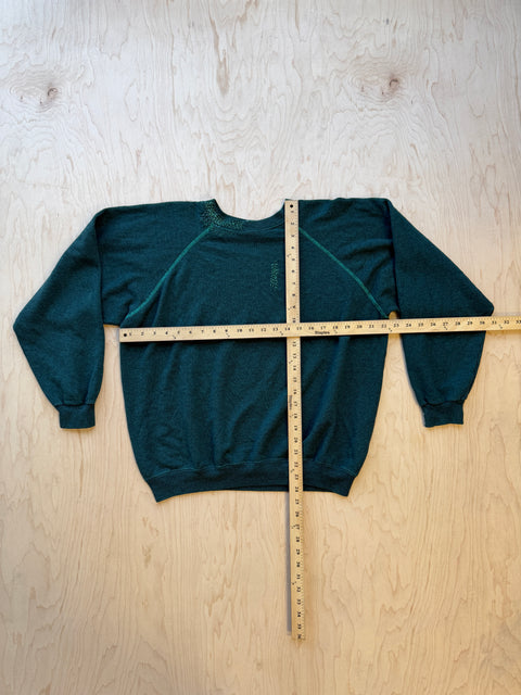 Solid Crewneck Sweatshirt with Visible Mending- Green