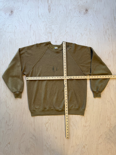 Solid Crewneck Sweatshirt with Visible Mending- Olive