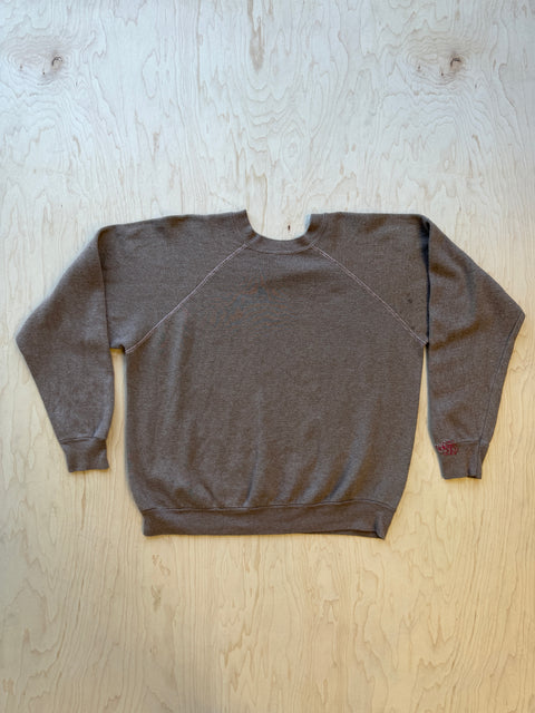 Solid Crewneck Sweatshirt with Visible Mending- Brown