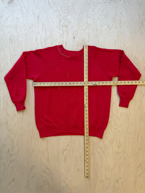 Solid Crewneck Sweatshirt with Visible Mending- Red