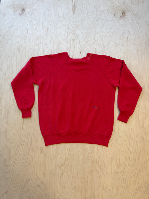 Solid Crewneck Sweatshirt with Visible Mending- Red