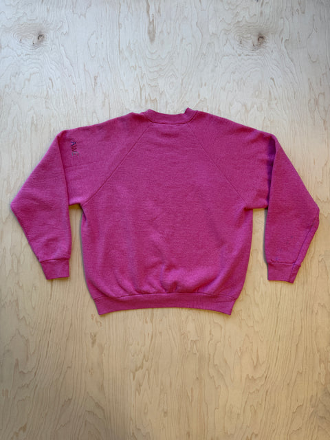 Solid Crewneck Sweatshirt with Visible Mending- Pink