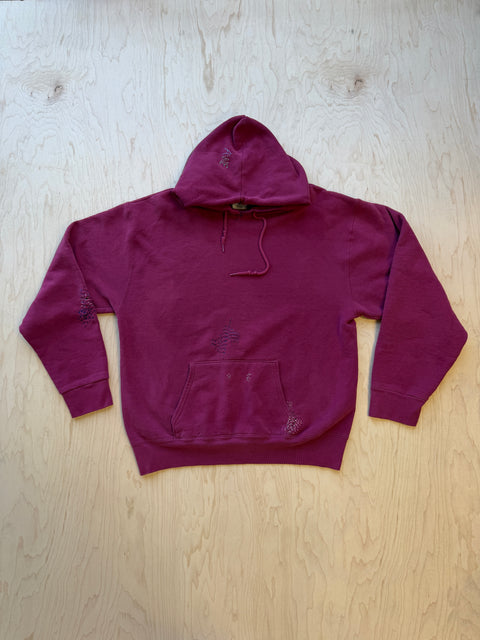Solid Hooded Sweatshirt with Visible Mending- Maroon