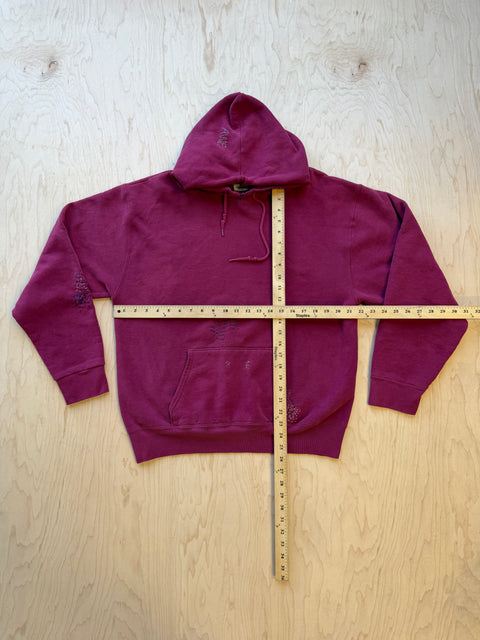 Solid Hooded Sweatshirt with Visible Mending- Maroon
