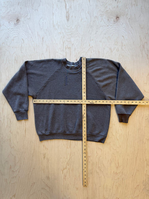 Solid Crewneck Sweatshirt with Visible Mending- Dark Taupe Grey