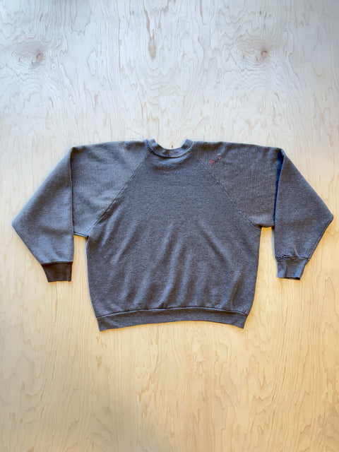 Solid Crewneck Sweatshirt with Visible Mending- Dark Taupe Grey