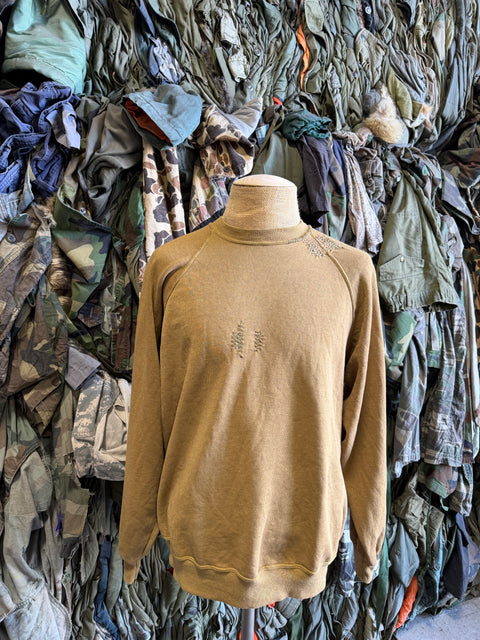 Solid Crewneck Sweatshirt with Visible Mending- Olive