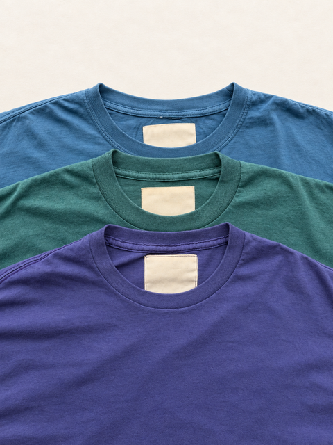 Blue Haze Bleached Down T-Shirt 3-pack — collar detail; colors and garments vary by pack