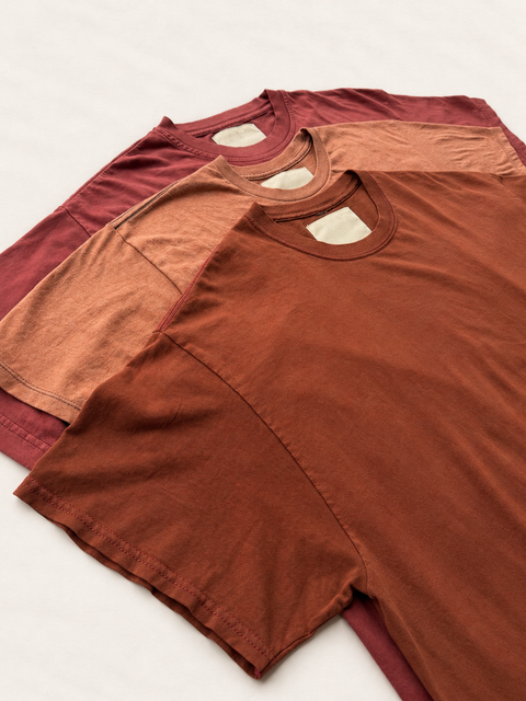 Sunspill Bleached Down T-Shirt 3-pack — angled; colors and garments vary by pack